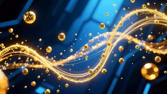 金色粒子光线流动舞台背景素材科技质感4K