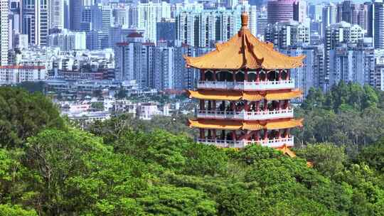 长焦航拍广州麓湖及鸿鹄楼镜头