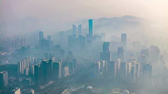 济南奥体中心晨雾航拍延时