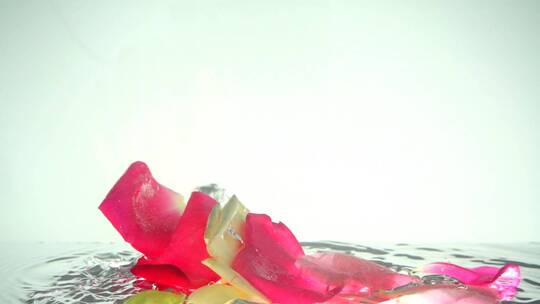 玫瑰花瓣在水里飞舞