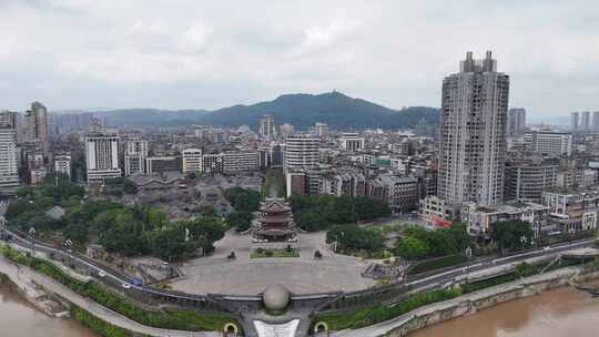 四川宜宾合江楼三江交汇处长江之珠航拍