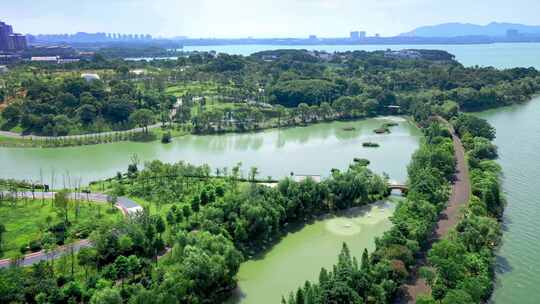 湖南岳阳千亩湖自然风光航拍