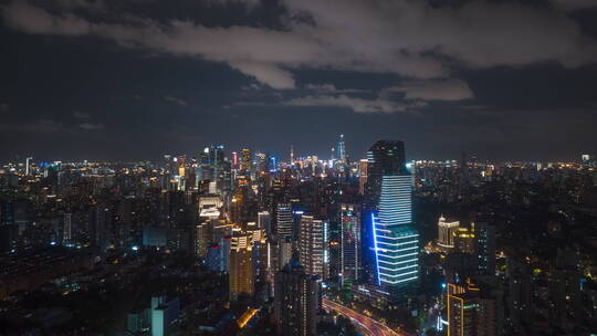 上海城市航拍延时夜景-静安望向陆家嘴