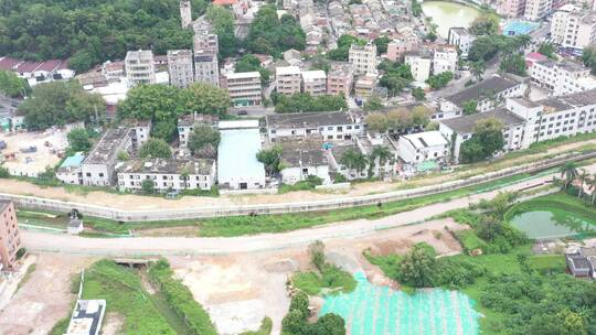 航拍深圳龙华区观澜城市建设及老城区