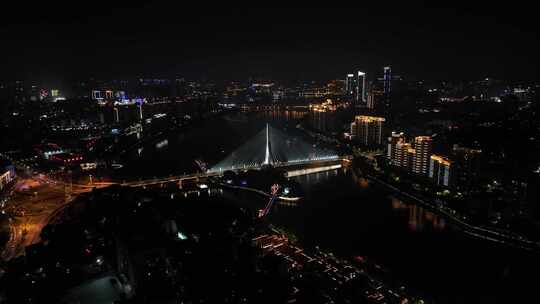 福州三县洲大桥夜景航拍闽江大桥灯光车流