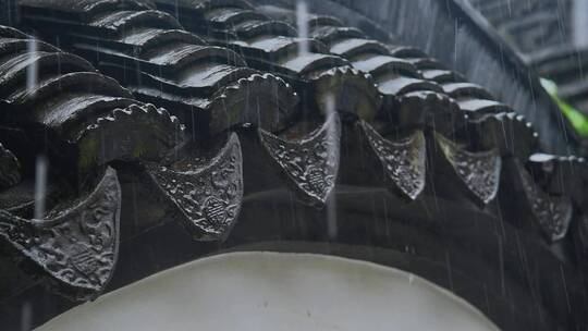 雨天雨景古风建筑屋檐雨滴意境视频素材模板下载