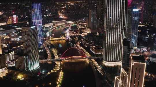 4K天津海河夜景 天津地标 天津夜景