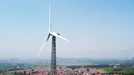 航拍户外现代化高科技涡轮风力发电机