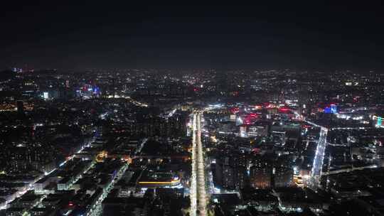 夜晚城市道路交通航拍下班车流路况夜景视频素材模板下载