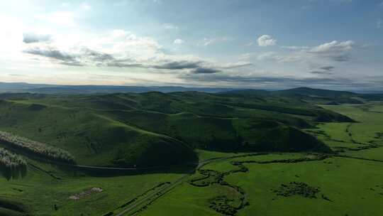 航拍夏日大兴安岭风景山林风光