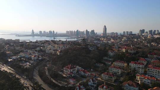 4k 航拍青岛前海一线城市景观