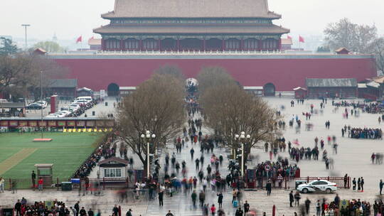 游客参观北京紫禁城延时镜头