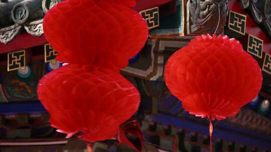 北京地坛春节文化庙会悬挂节日红灯笼视频素材模板下载
