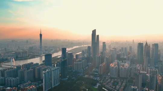 广州日出  广州日落 珠江新城 高楼 CBD 4K视频素材模板下载