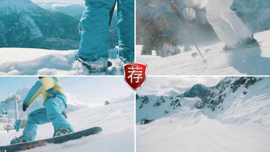 冬天雪山登上巅峰高山滑雪单板滑雪视频素材模板下载
