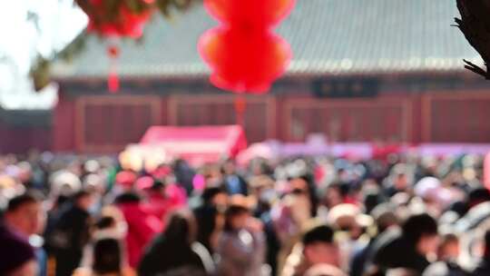 北京春节地坛庙会文创年货逛庙会的人流