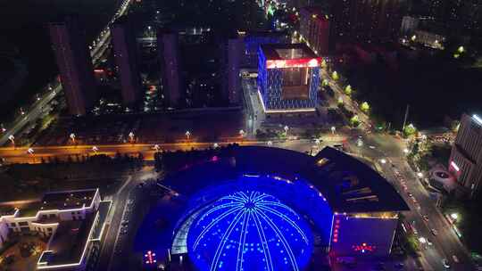 陕西宝鸡展览馆宝鸡市工人文化宫夜景航拍