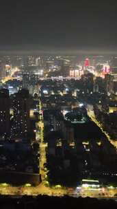 竖屏航拍四川德阳城市大景夜景灯光