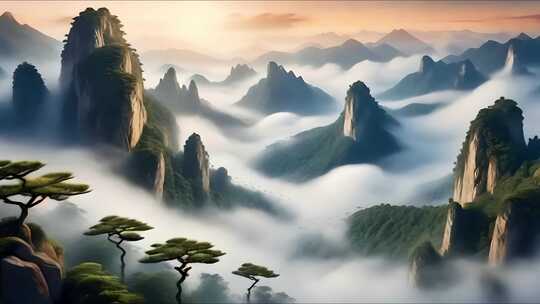 中国风山脉云雾仙境