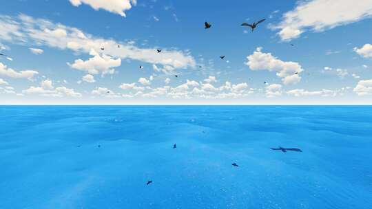 4K蓝天白云大游鱼飞鸟无限循环（三）