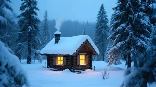 冬至雪乡木屋唯美冬天夜景视频