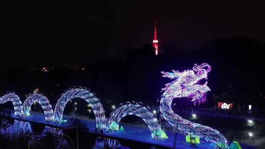 中国广东省广州市越秀公园迎春灯展视频素材模板下载