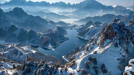 黄山迎客松日出云海雪景风景航拍宣传片ai