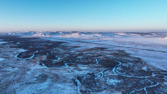 寒冬湿地夕阳雪景