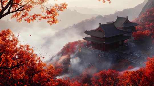 秋天的山顶古风风景