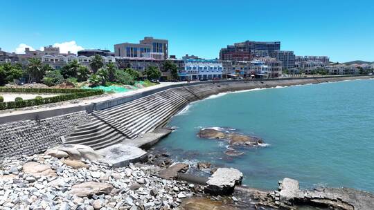 大海堤坝海岸堤坝航拍海堤水泥墩海岸线护堤