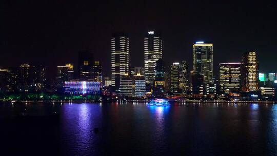 北外滩杨浦滨江夜景航拍视频素材模板下载