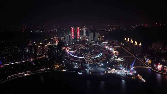 夜景航拍 大连星海广场