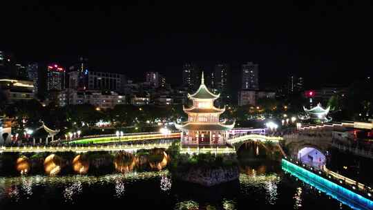 贵州贵阳南明河甲秀楼夜景航拍