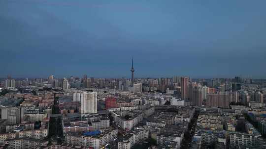 航拍黑龙江哈尔滨龙塔城市天际线夜景