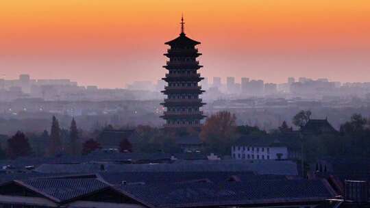 航拍日出清晨大明寺栖灵塔古建筑