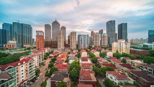 中国辽宁沈阳市城市风景天际线黄昏日落夜景