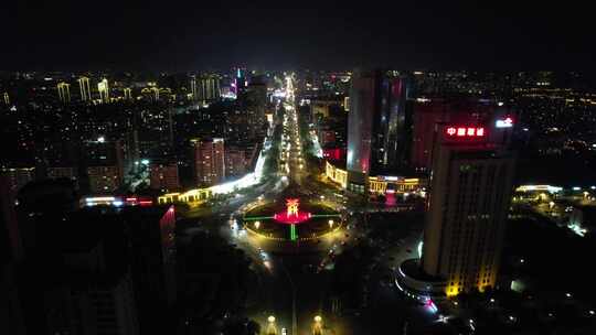 河南商丘城市大景夜景灯光航拍