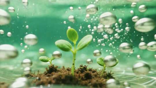 水中绿植幼苗生长画面