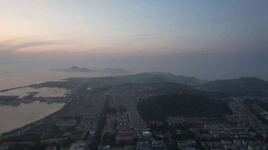 海上日落晚霞夕阳山东长岛日落航拍