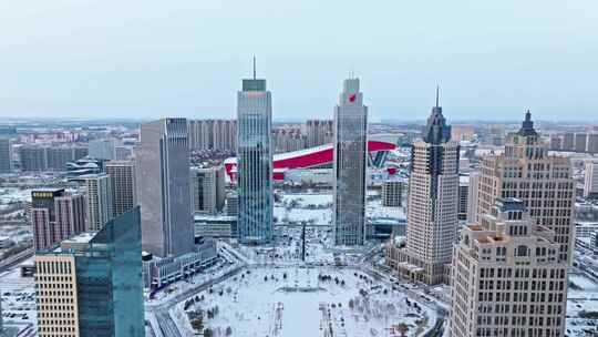 中国黑龙江哈尔滨松北新区雪景航拍