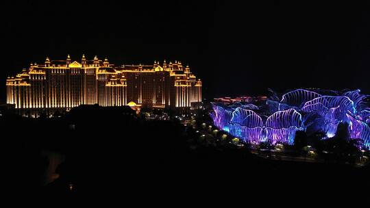 航拍海南省儋州恒大海花岛人工岛夜景