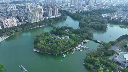 福州西湖公园景观航拍城市公园风景开化屿