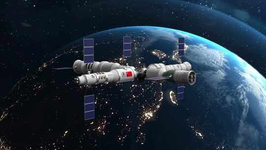 中国空间站卫星加地球_4k视频素材模板下载