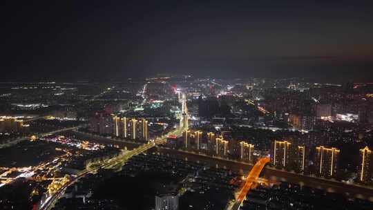 鸟瞰安徽芜湖城市夜景全景航拍