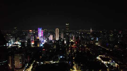 江苏南京城市夜景交通车辆航拍