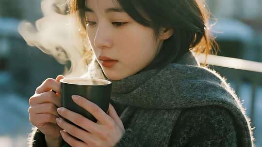 立冬女孩喝热饮温暖治愈生活视频