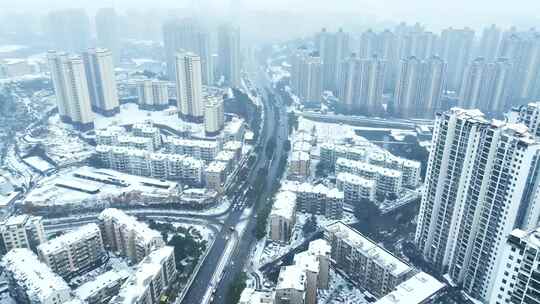 合集 航拍城市下雪城市雪景