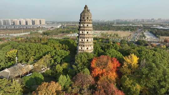 苏州园林旅游地标虎丘秋韵（航拍原片素材）