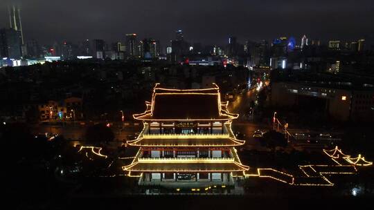 湖南长沙城市夜景灯光航拍视频素材模板下载