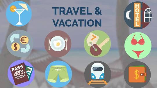 假期度假旅行者动画图标海岛沙滩饮料AE模板AE视频素材教程下载